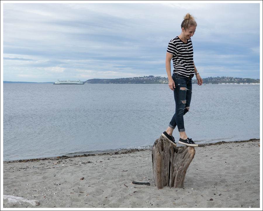 Blog Lily Aldridge for Velvet Striped Tee Current Elliott Cropped Skinny Loved Destroy Black Superga-4