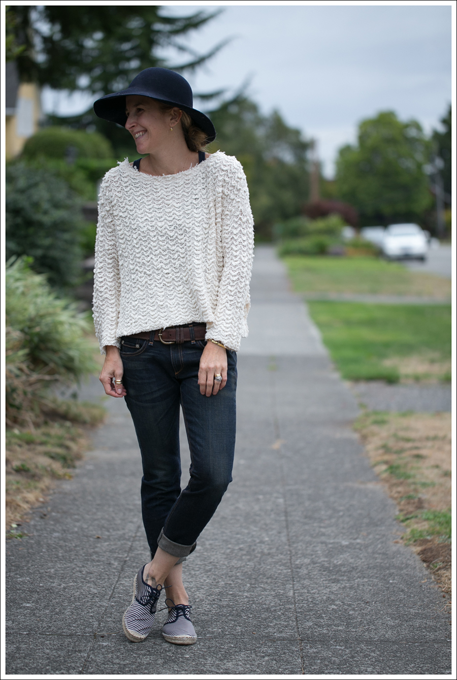 Blog Nordstrom Navy Wool Hat Free People Cropped Sweater Rag Bone The Dre Zara Striped Espadrilles-1