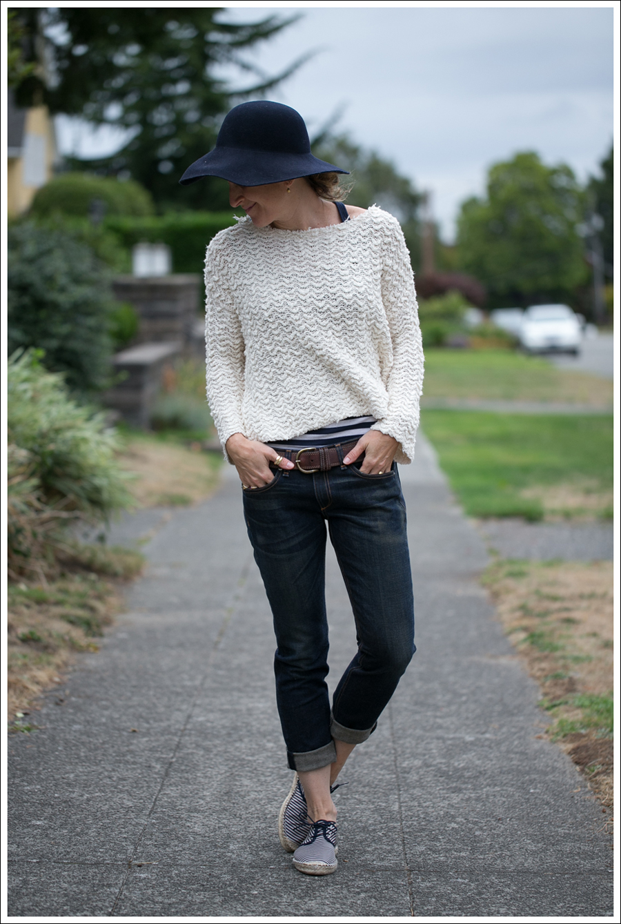 Blog Nordstrom Navy Wool Hat Free People Cropped Sweater Rag Bone The Dre Zara Striped Espadrilles-2