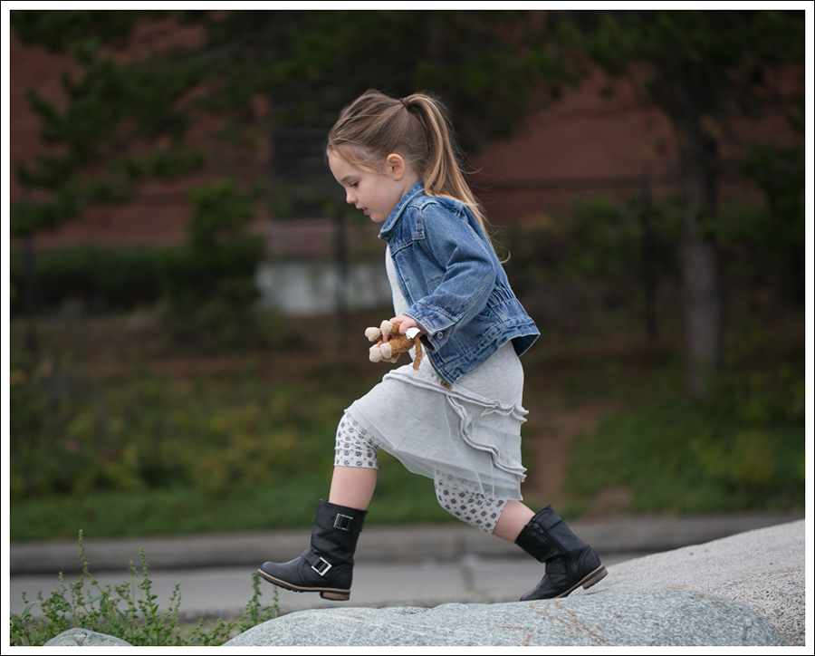 Blog Osh Kosh Denim Jacket CrewCuts Grey Tiered Tee Dress Sparkle Leggings Xhiliration Moto Boots-4