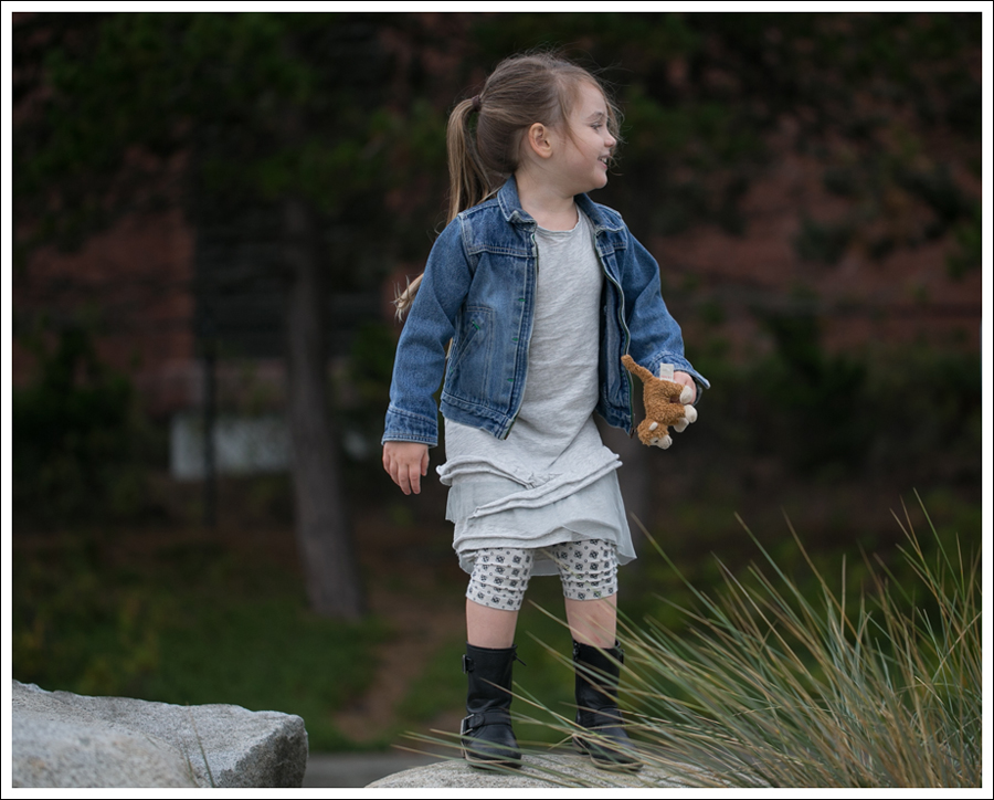 Blog Osh Kosh Denim Jacket CrewCuts Grey Tiered Tee Dress Sparkle Leggings Xhiliration Moto Boots-8
