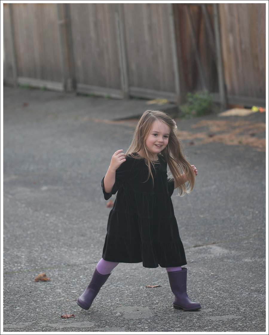 Blog Hanna Andersson Black Velour Twirl Dress Purple Leggings Kamik Rain Boots-1