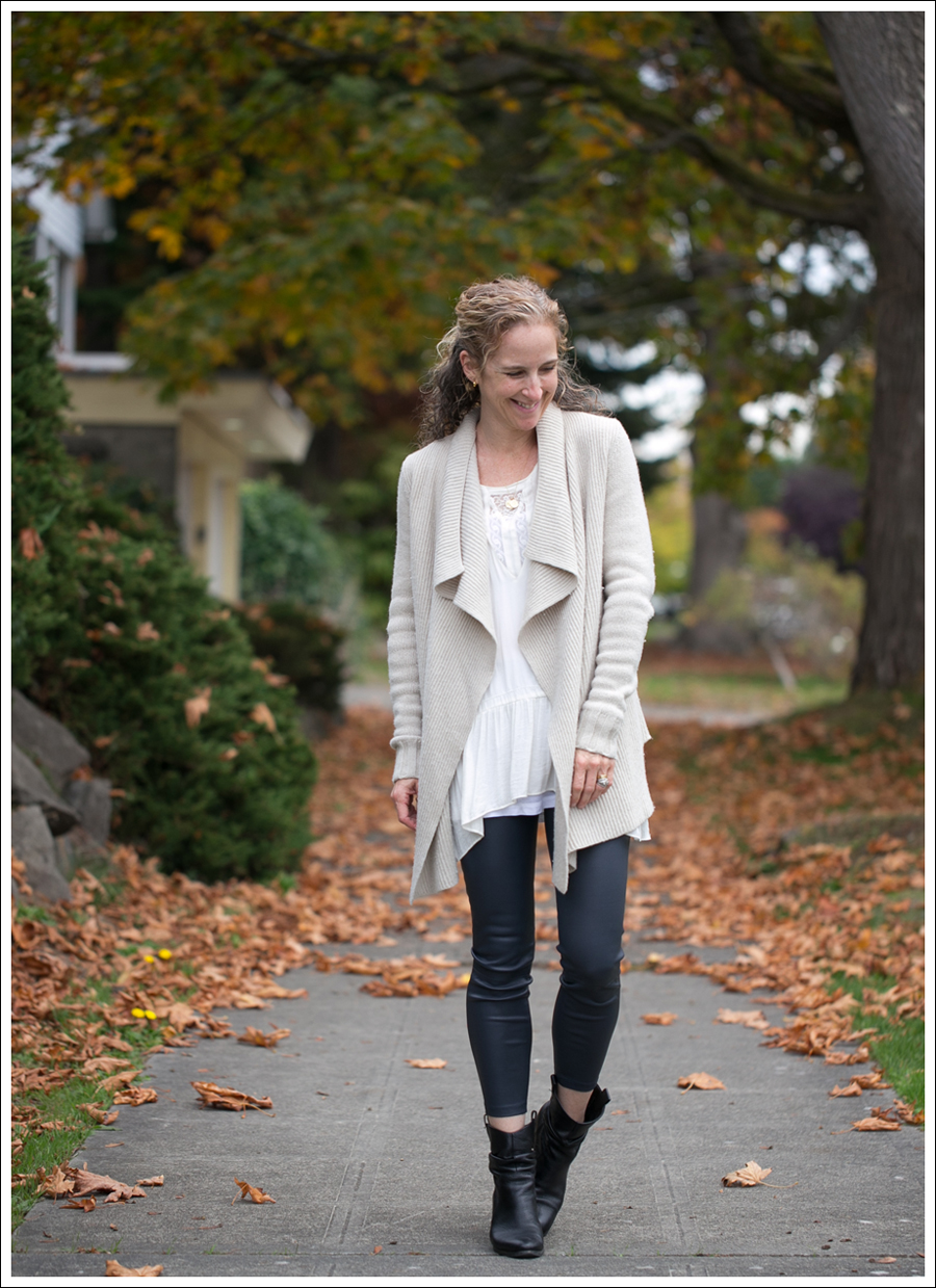 Blog Vince Wool Drape Sweater Zara Tunic Vince Leather Leggings Joan and David Booties-1