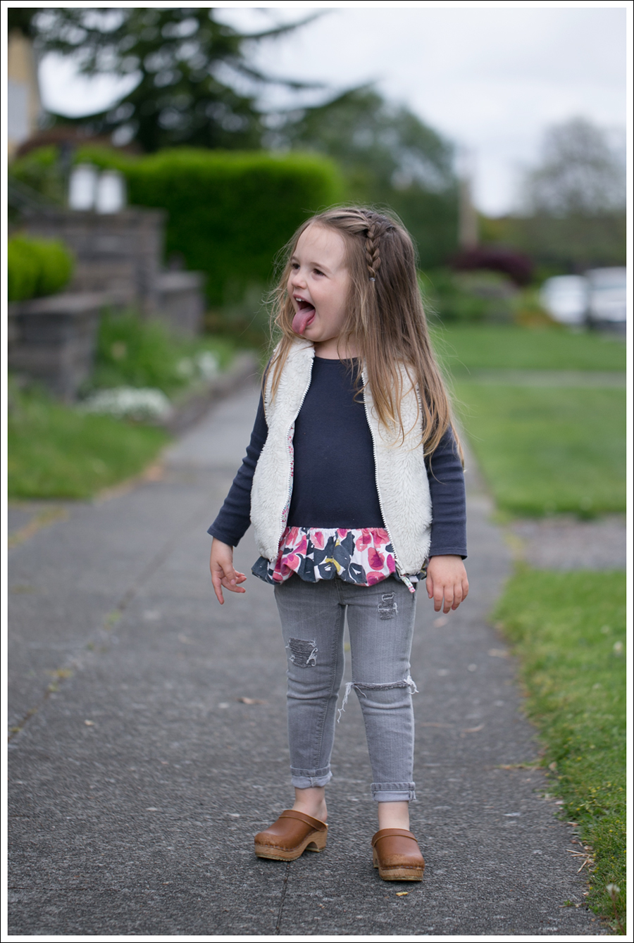 Blog GapKids Faux Fur Reversible Vest Tea Collection Gray Floral Tunic Skinny Mini Destroyed Gray Jeans Sven Clogs-11