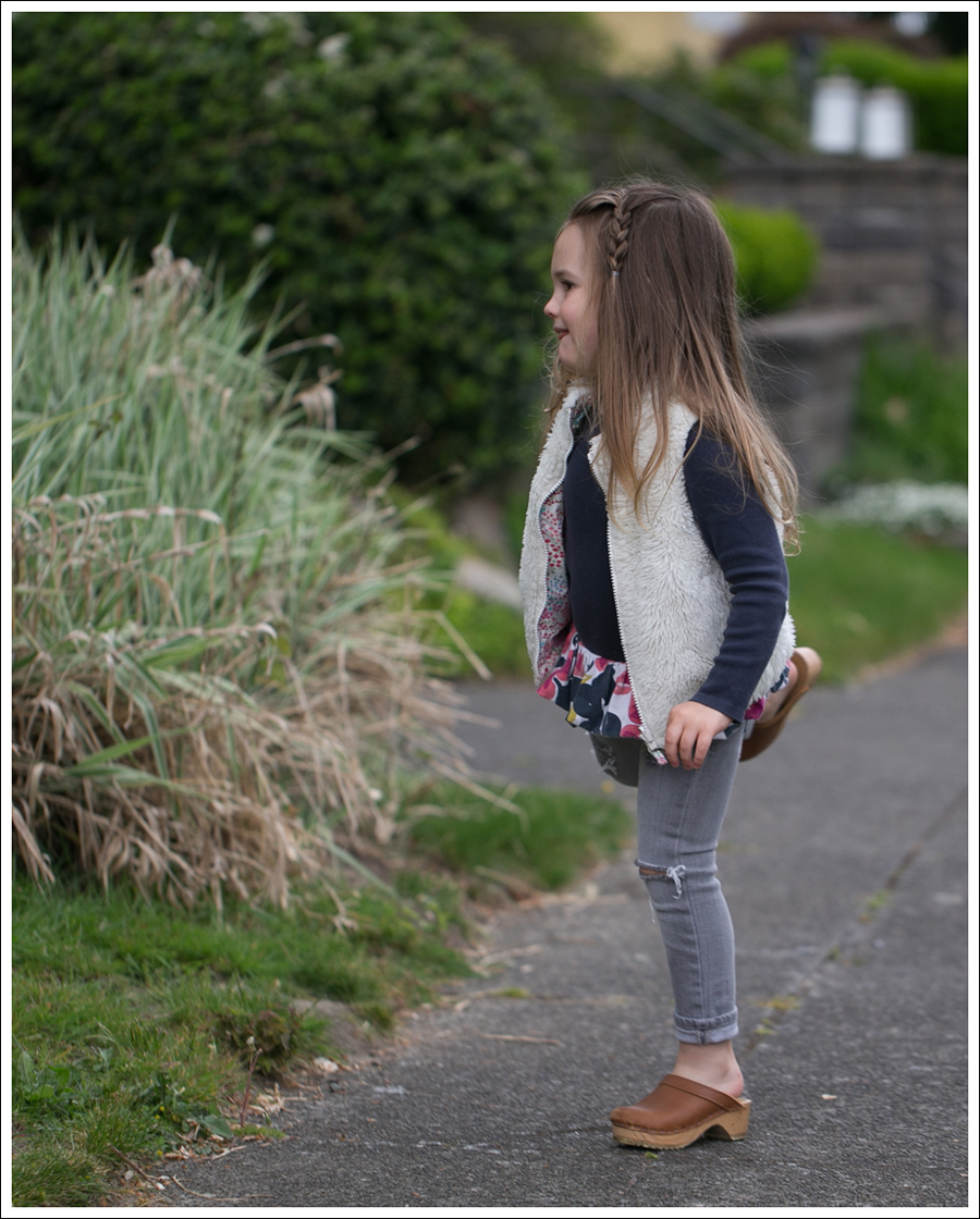Blog GapKids Faux Fur Reversible Vest Tea Collection Gray Floral Tunic Skinny Mini Destroyed Gray Jeans Sven Clogs-5