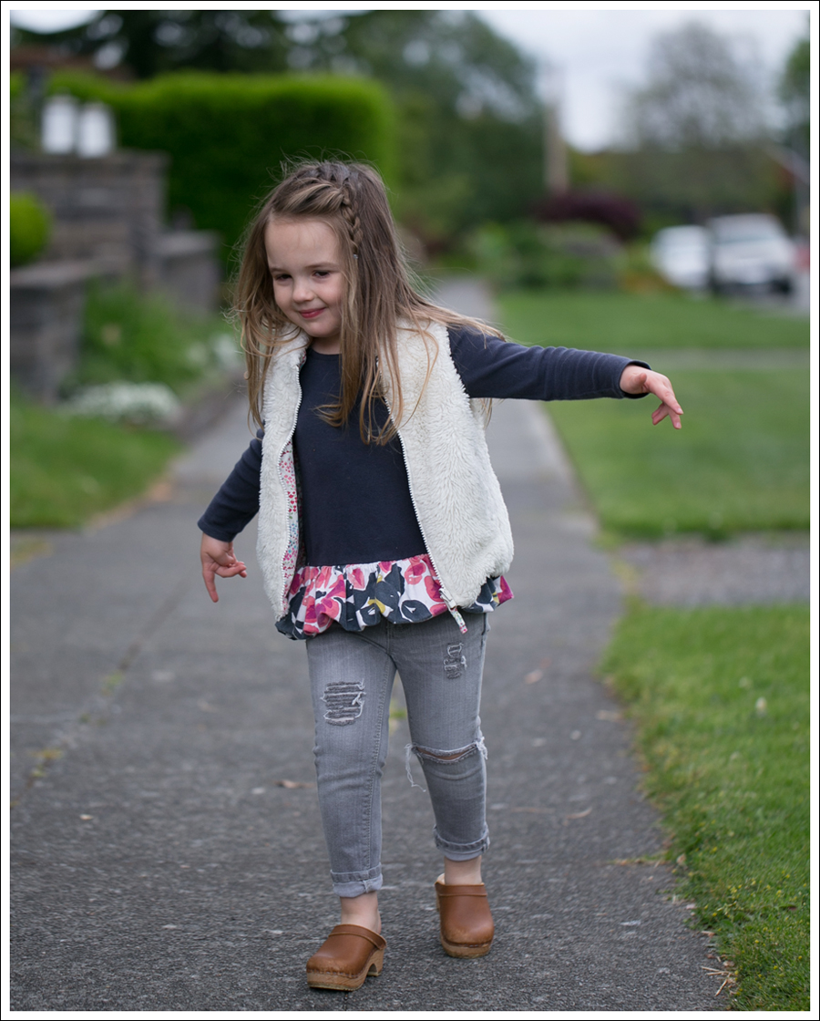 Blog GapKids Faux Fur Reversible Vest Tea Collection Gray Floral Tunic Skinny Mini Destroyed Gray Jeans Sven Clogs-7