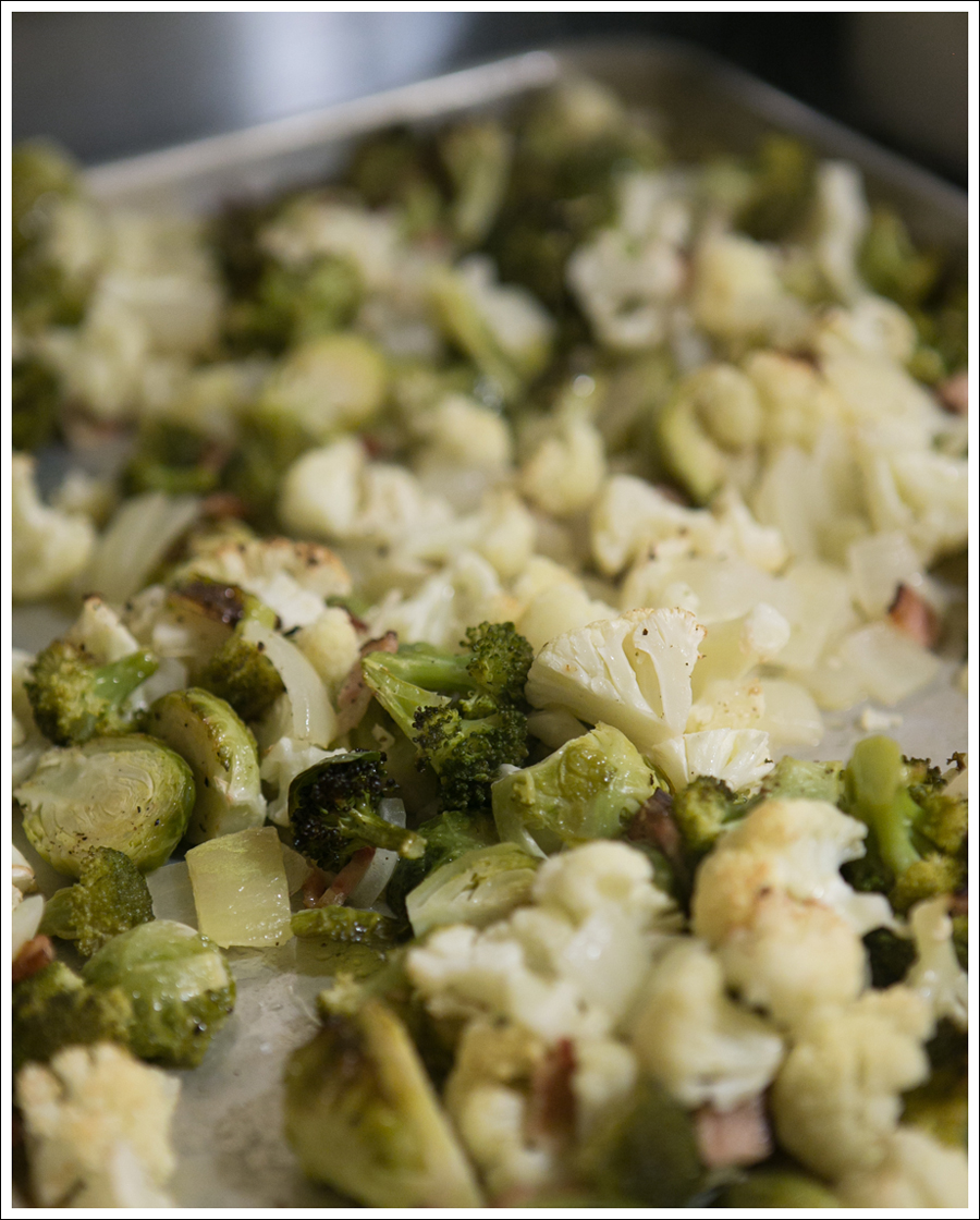 Blog Baked Brussels Sprouts Cauliflower Broccoli Bacon Paleo Whole30-1