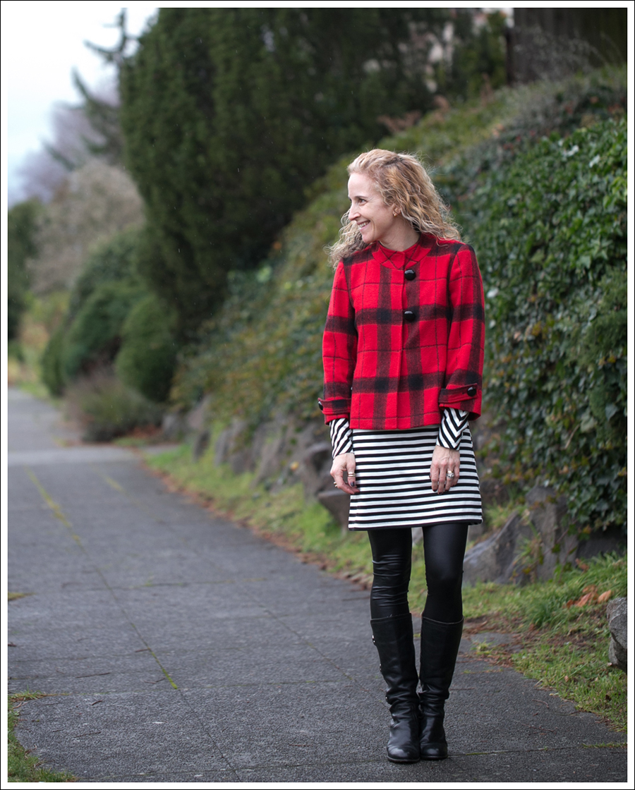 Blog Elliot Lauren Buffalo Plaid Silence Noise Striped Dress Frye Fiona 3 Strap Boots-1