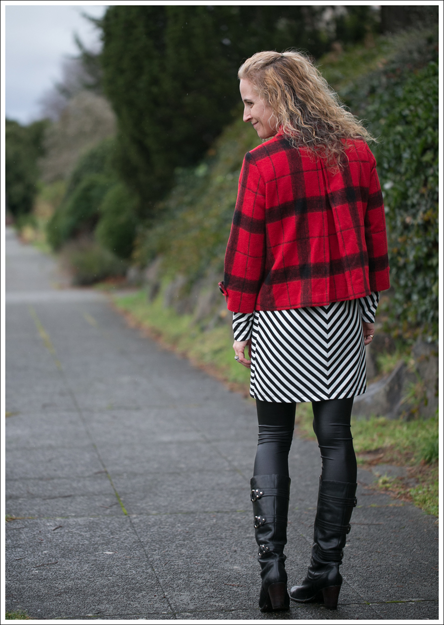 Blog Elliot Lauren Buffalo Plaid Silence Noise Striped Dress Frye Fiona 3 Strap Boots-4