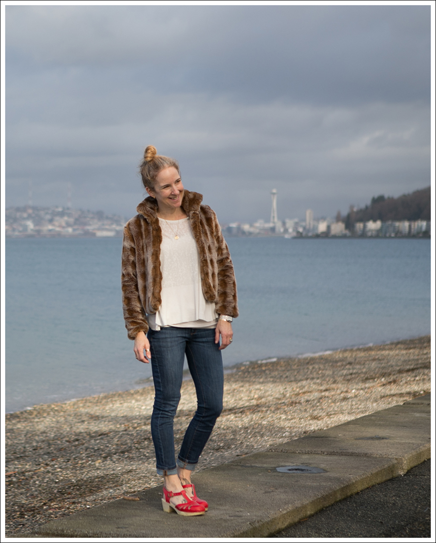 Blog Vintage Faux Fur Jacket DL1961 Harper Sven Red Lacy Clogs-1