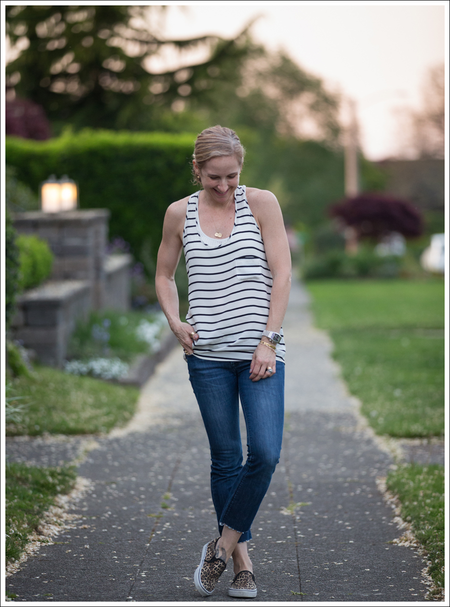 Blog Emerson Thorpe Striped Tank DL1961 DIY Crop Flares Leopard Vans Slip Ons-3