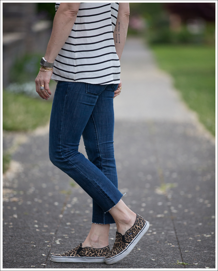 Blog Emerson Thorpe Striped Tank DL1961 DIY Crop Flares Leopard Vans Slip Ons-5