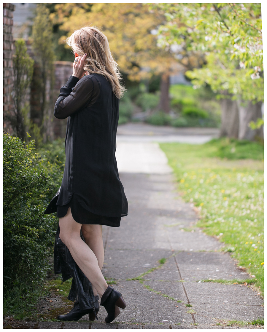 Blog Vince Black Sheer Silk Shirtdress Doma Leather Jacket Frye Lisa Booties-1