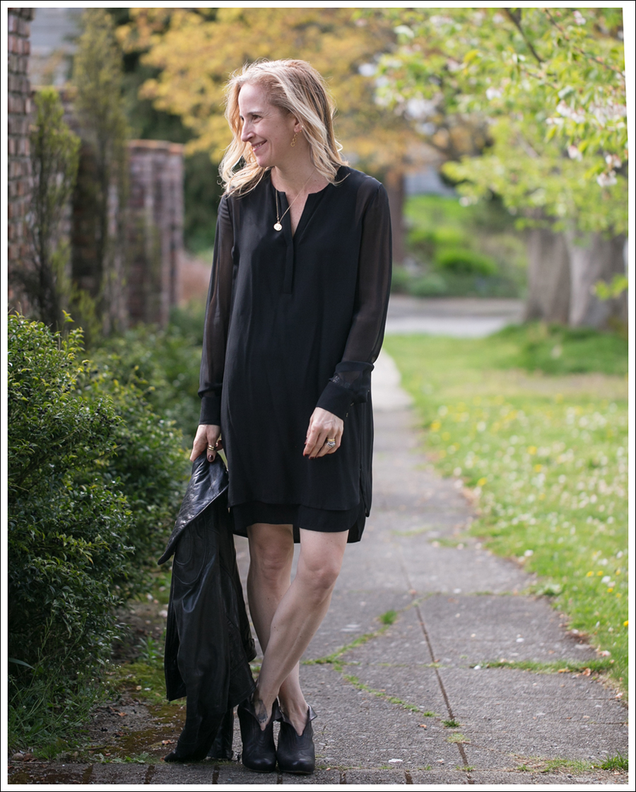 Blog Vince Black Sheer Silk Shirtdress Doma Leather Jacket Frye Lisa Booties-3