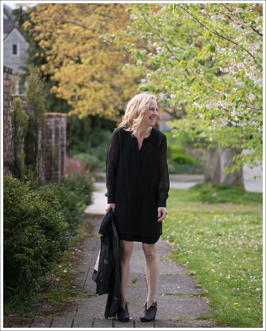 Blog Vince Black Sheer Silk Shirtdress Doma Leather Jacket Frye Lisa Booties-4