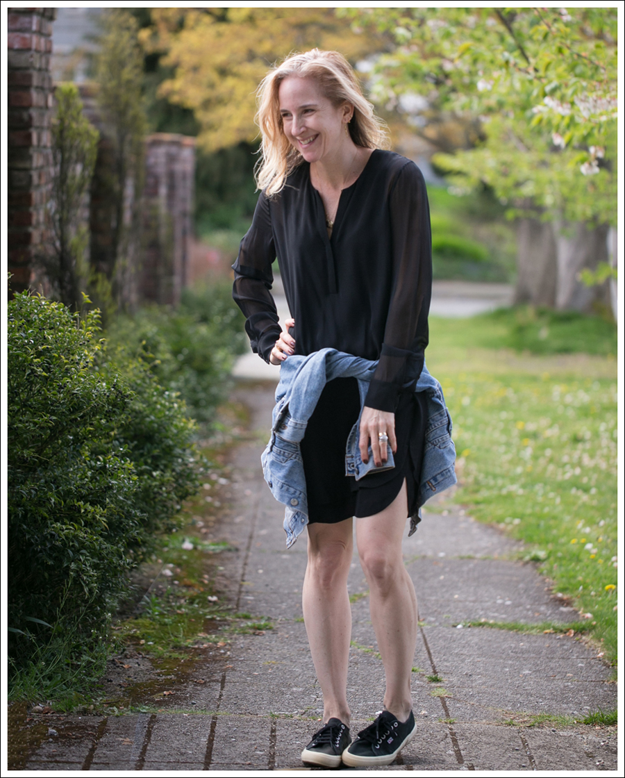 Blog Vince Black Sheer Silk Shirtdress Levis Jean Jacket Supergas-1