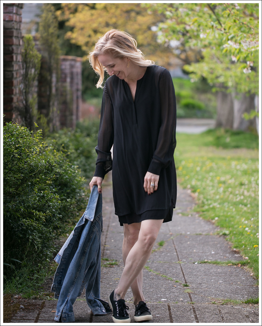 Blog Vince Black Sheer Silk Shirtdress Levis Jean Jacket Supergas-3