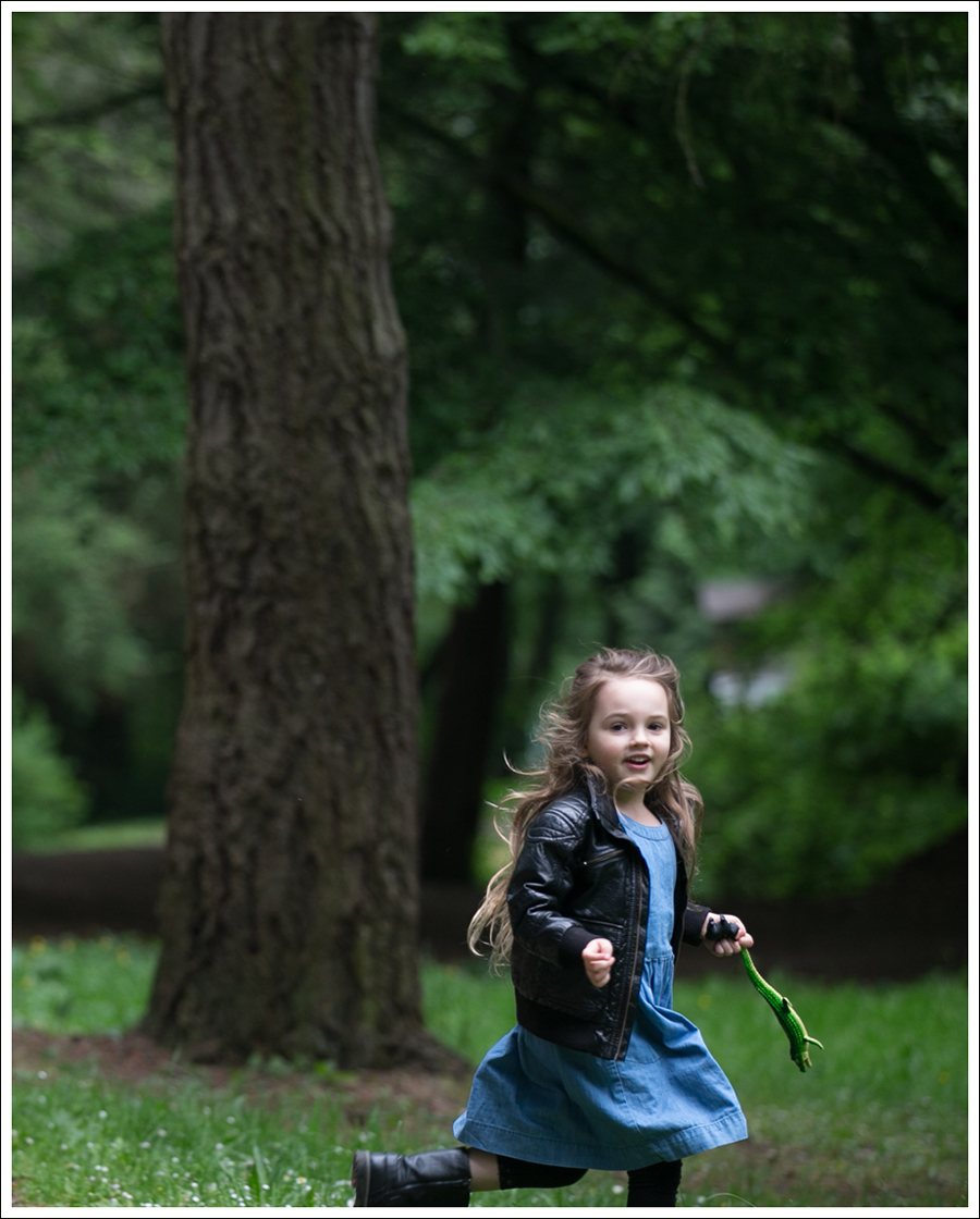 Blog HM Faux Leather Jacket GapKids Chambray Dress Joseph Allen Moto Boots-1