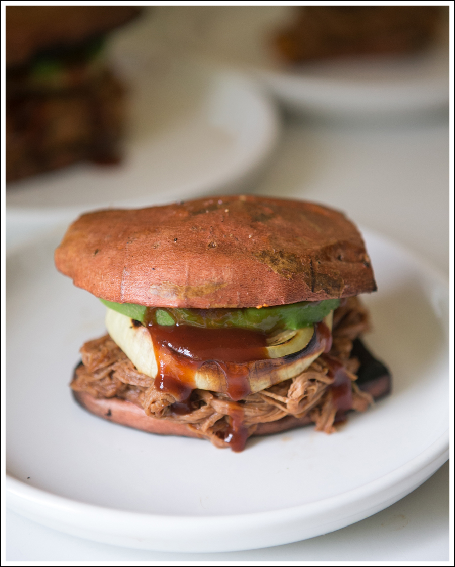 Blog Paleo Whole 30 BBQ Pulled Pork Sweat Potato Bun Sandwiches-1