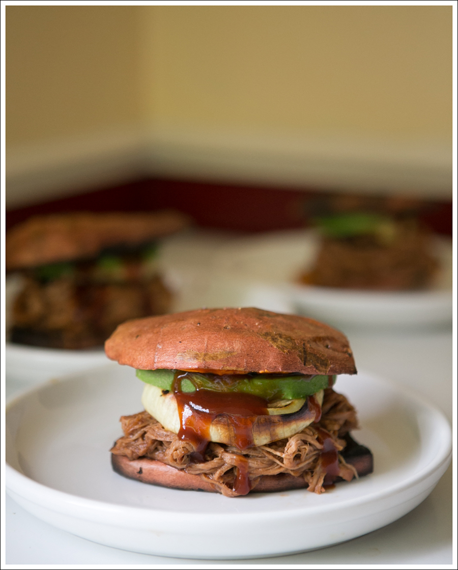 Blog Paleo Whole 30 BBQ Pulled Pork Sweat Potato Bun Sandwiches-2