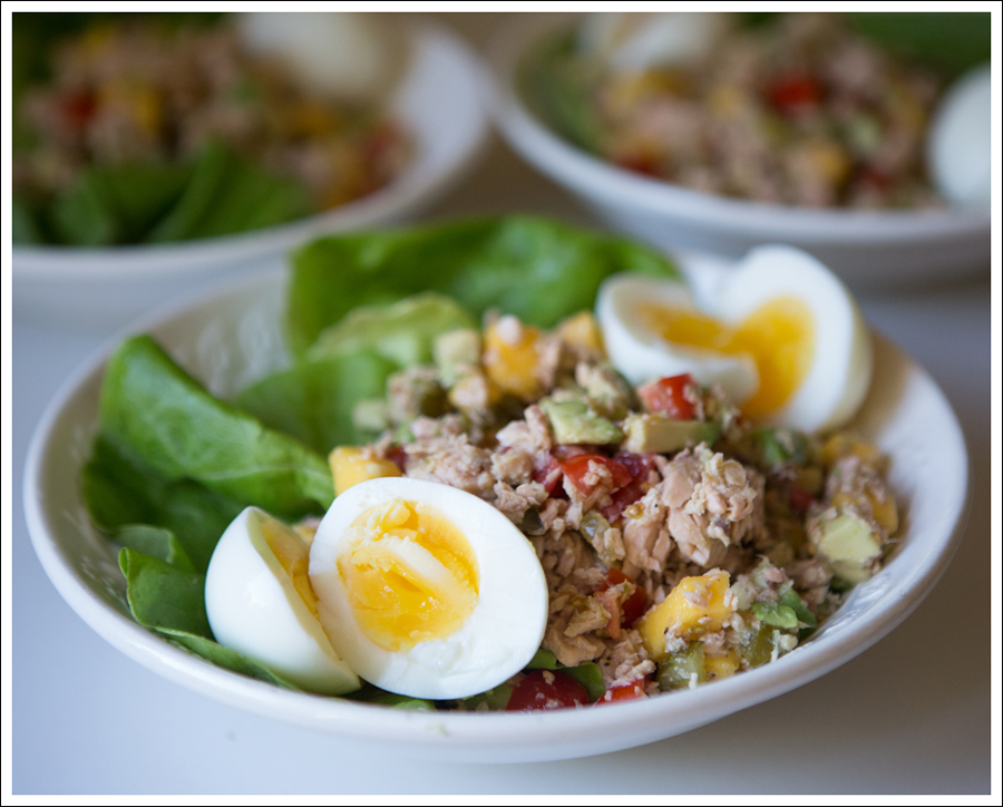 Blog Paleo Whole30 Salmon Avocado Mango Salad with Soft Boiled Egg -2