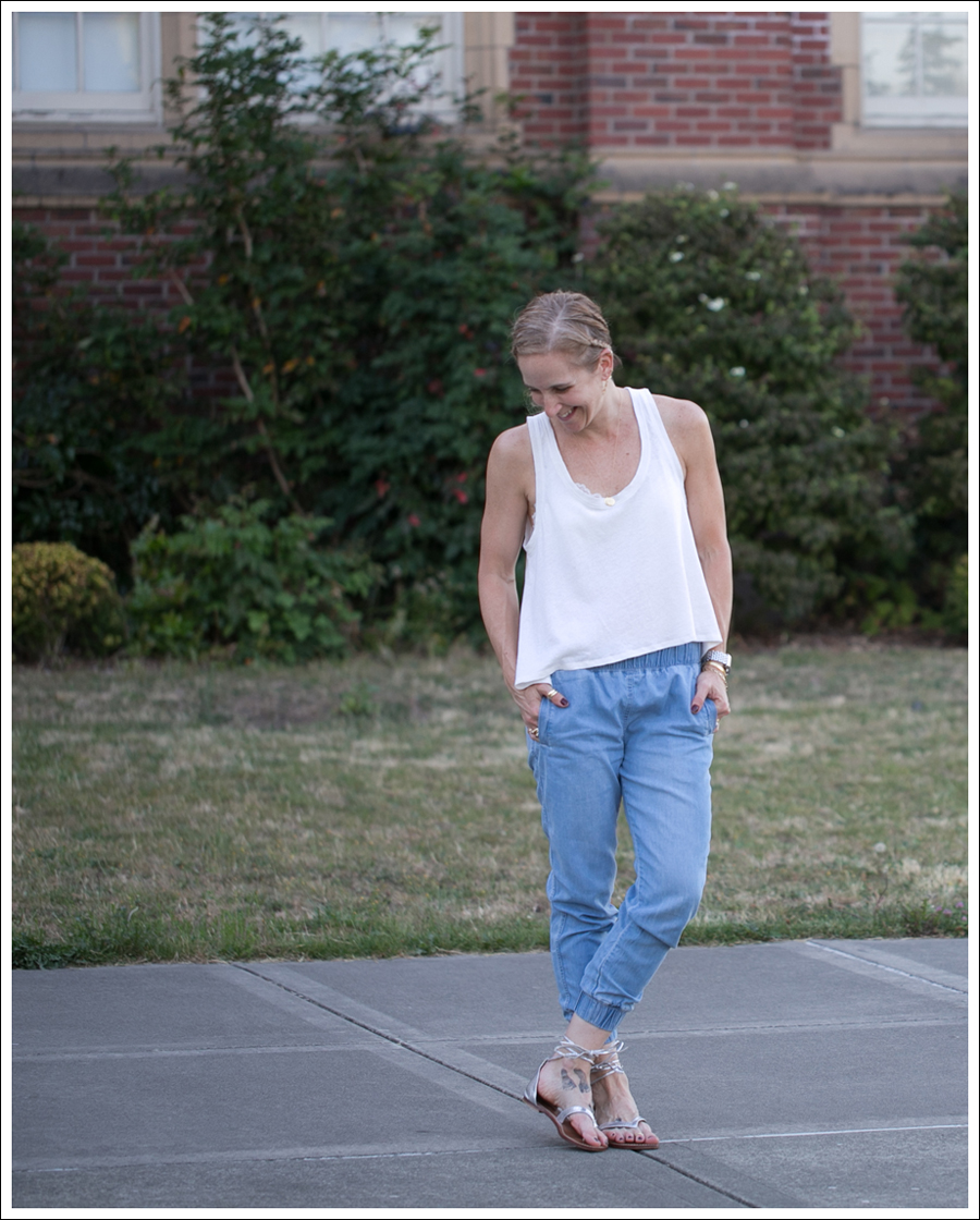 Blog Soft Joie Tank Current Elliott the Jogger Mystique Silver Lace Up Sandals-1