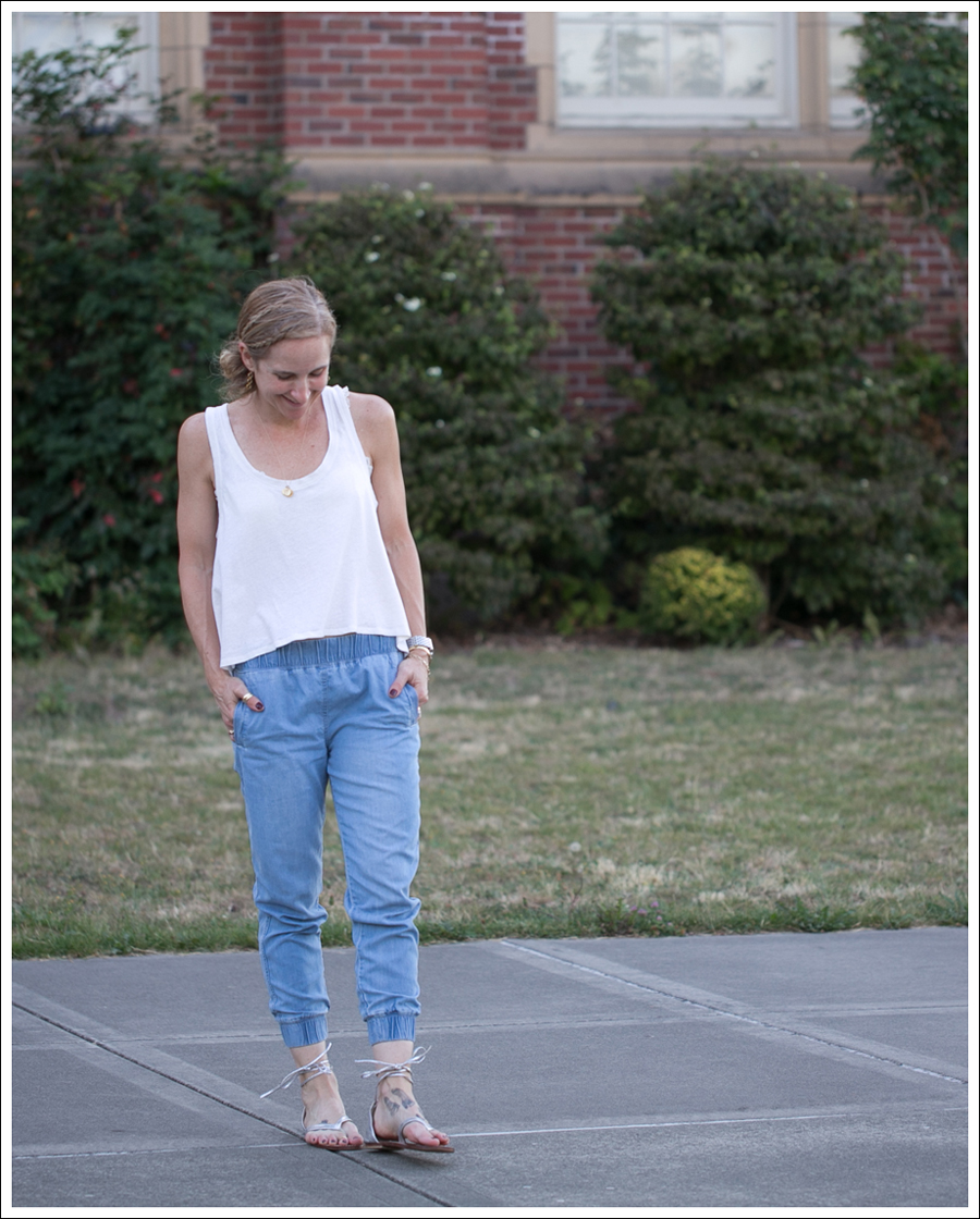 Blog Soft Joie Tank Current Elliott the Jogger Mystique Silver Lace Up Sandals-2