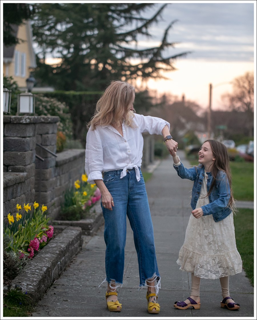 Blog 3 J Jill White Button Down DL1961 Hepburn High Waist Denim Sven Yellow Peep Toe Clogs-35