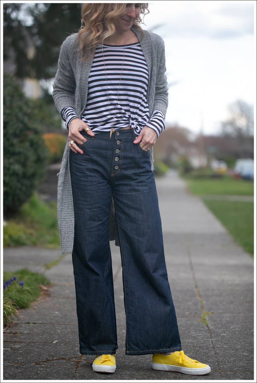 Blog 5 Splendid Cashmere Duster LNA Stroped Top Eve Denim Charlotte Yellow Superga-49