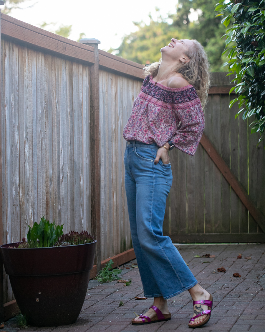 Blog Free People Floral OTS Top CQY Sunday Ultra High-Rise Cropped Wide-Leg Jeans Birkenstock Mayari-6