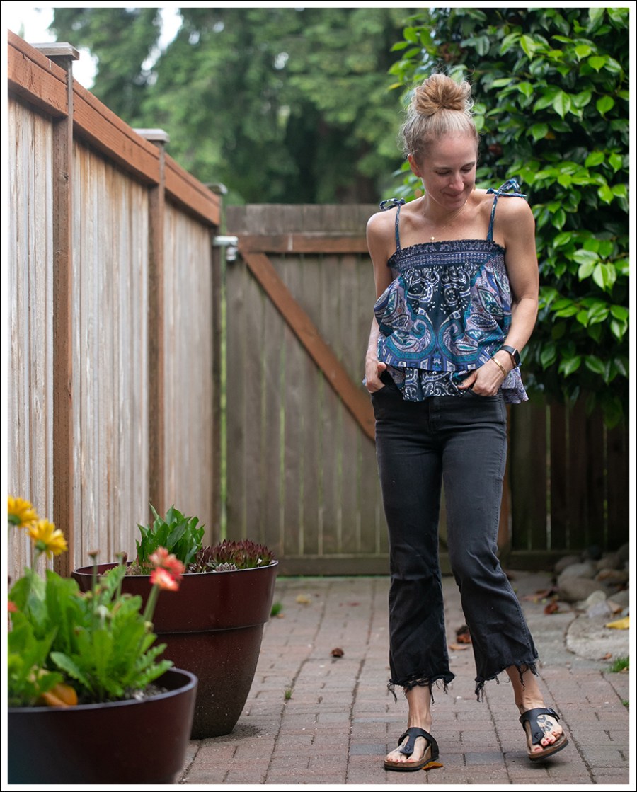 Blog Warm Tie Crop Cami Current Elliott Crop Flares Birkenstock Gizeh-1