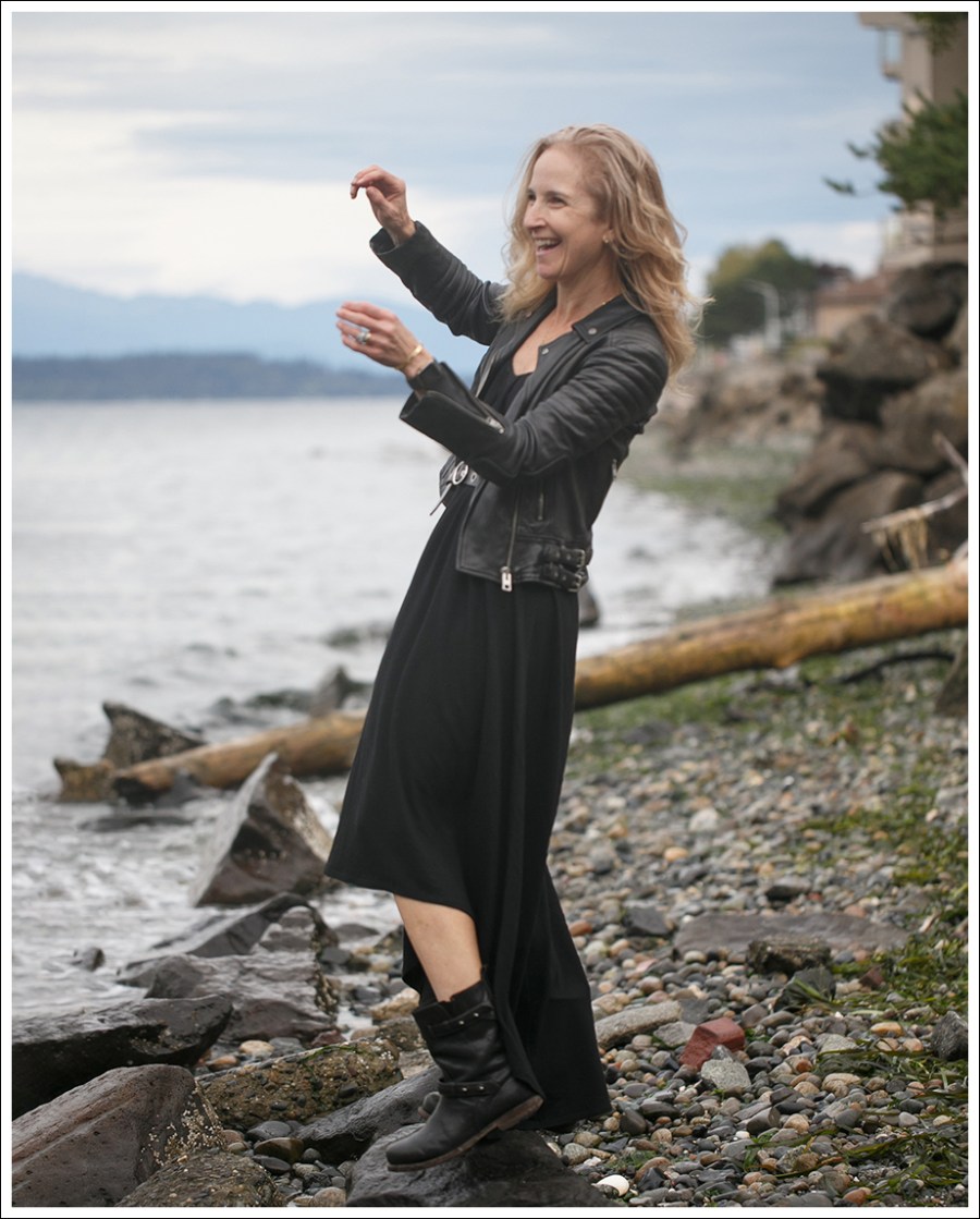 Blog All Saints Leather Moto Jacket Lanston Maxi Dress Frye Veronica Slouch Short Boots On Beach-2