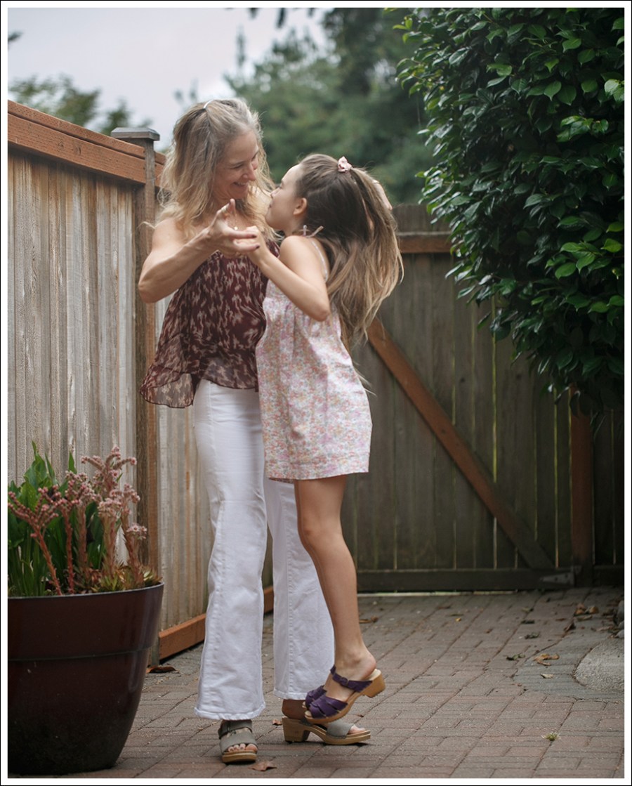 Blog Elizabeth and James Strapless Silk Top Even Denim Charlotte Wide Leg White Jeans Sven two strap Clogs-3