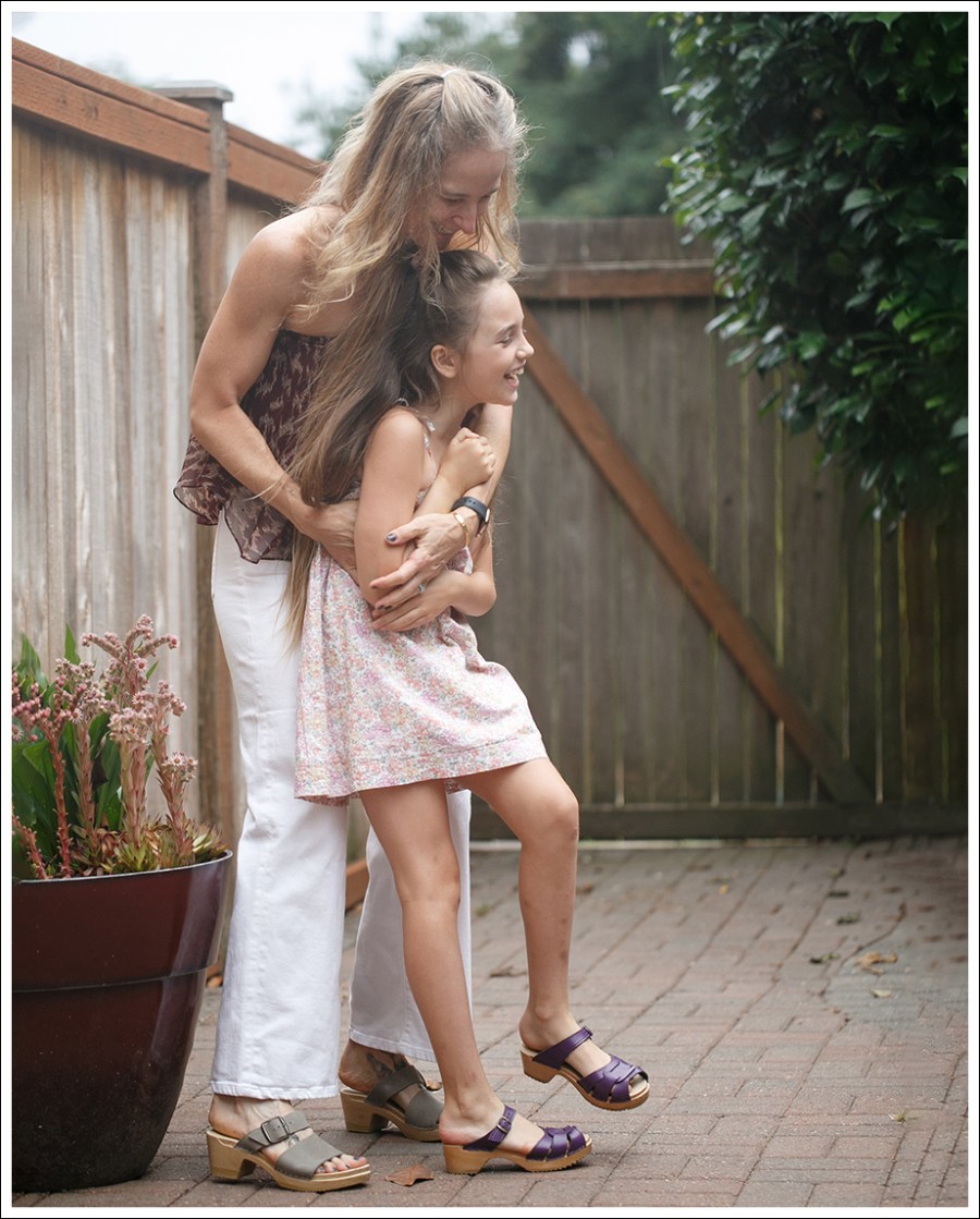 Blog Elizabeth and James Strapless Silk Top Even Denim Charlotte Wide Leg White Jeans Sven two strap Clogs-5
