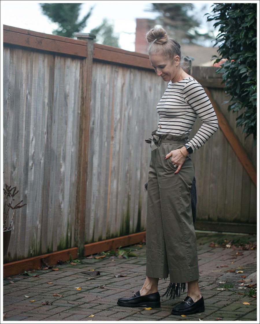 Blog Joie Fringe Cardigan Frame Paper Bag Pants Gucci Loafers-7