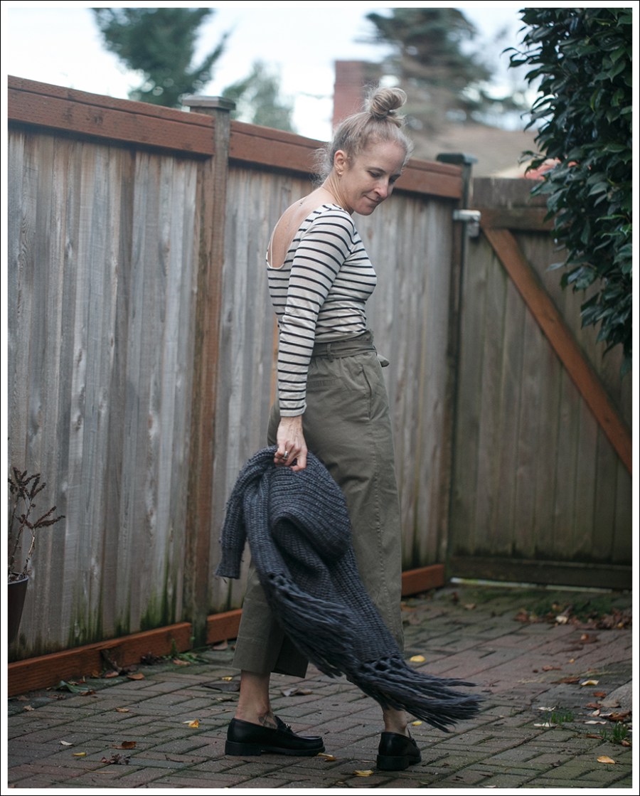 Blog Joie Fringe Cardigan Frame Paper Bag Pants Gucci Loafers-8